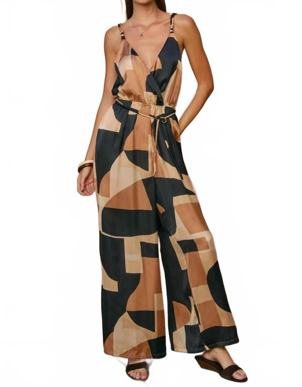 NEW DRESS FORUM first class cord strap surplice jumpsuit in midnight taupe